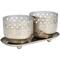 White Wax Vanilla Marshmallow Scented Candle Set with Cutout Spotted Silver Container and Oval Holding Tray